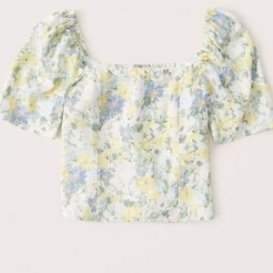 Abercrombie linen-blend puff sleeve top floral